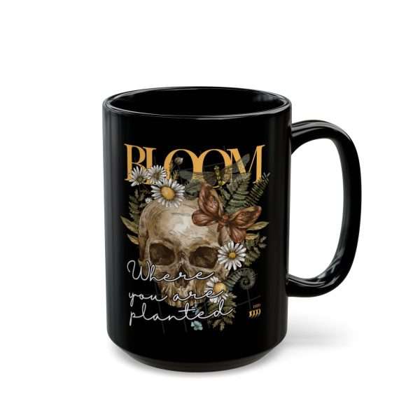 Mug - Black mug with bloom design